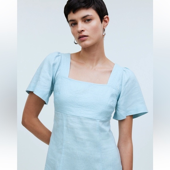 Madewell Square-Neck Mini Dress in 100% Linen blue heron - Picture 5 of 7